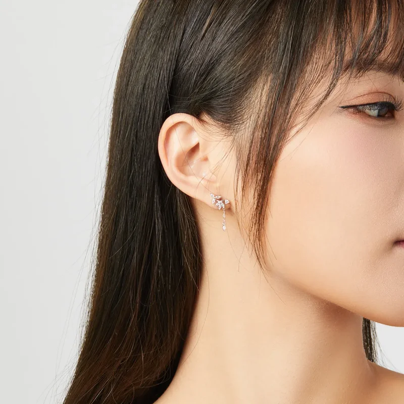 (slika za) Viseči uhani s sijočimi srebrnimi rožami v stilu Pandora - BSE350 - Ogled 9