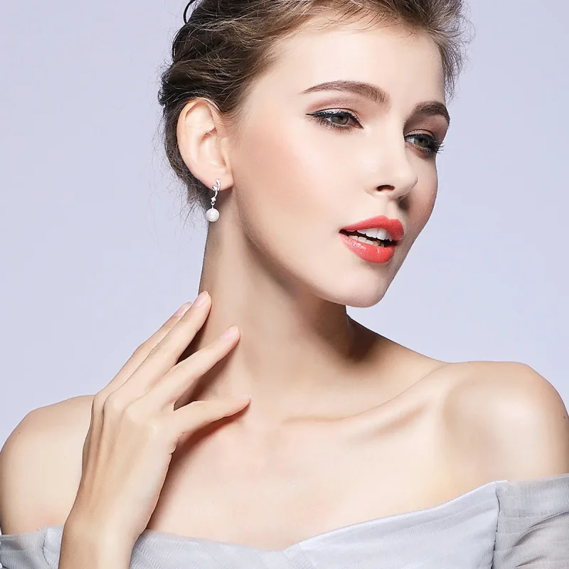 (slika za) Viseči uhani s srebrnimi biseri v stilu Pandora - SCE035 - Ogled 3