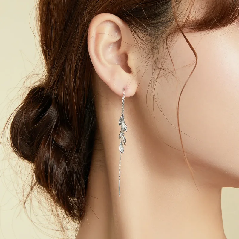 (slika za) Viseči uhani s srebrnimi lističi v stilu Pandora - SCE987 - Ogled 6