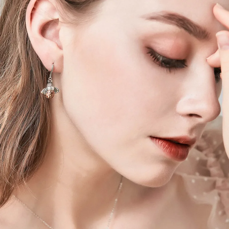 (slika za) Viseči uhani s srebrno čebelo v stilu Pandora - SCE149 - Ogled 2