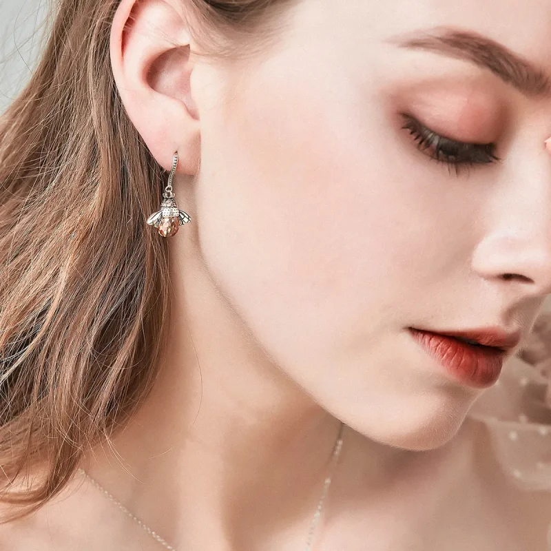 (slika za) Viseči uhani s srebrno čebelo v stilu Pandora - SCE149 - Ogled 6