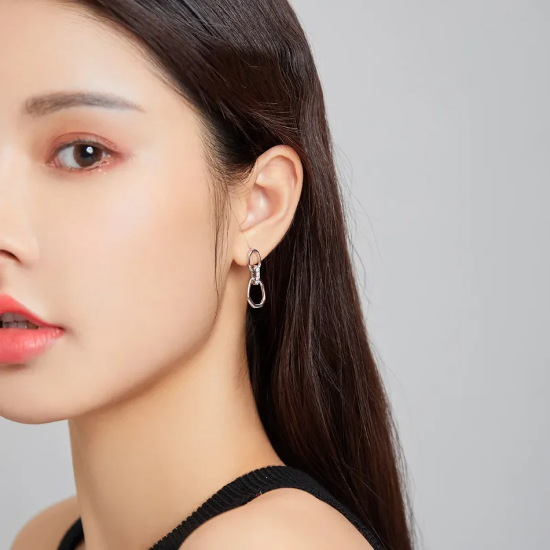 (slika za) Viseči uhani s srebrno geometrijo v stilu Pandora - SCE1016 - Ogled 6