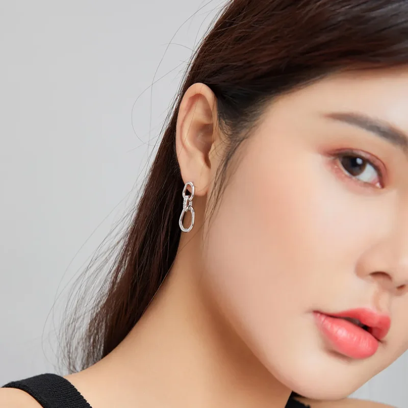 (slika za) Viseči uhani s srebrno geometrijo v stilu Pandora - SCE1016 - Ogled 7