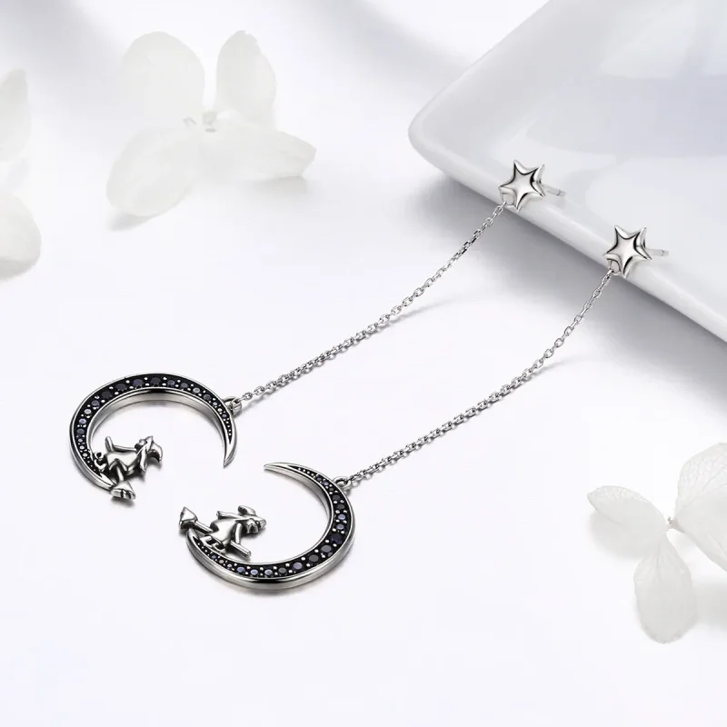 (slika za) Viseči uhani s srebrno luno v slogu Pandora - SCE287 - Ogled 3