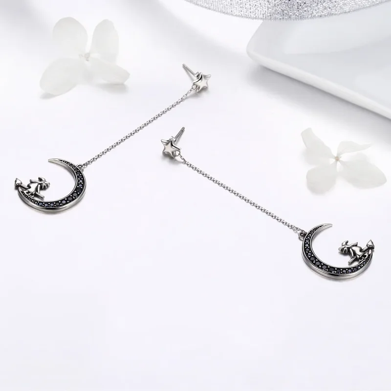 (slika za) Viseči uhani s srebrno luno v slogu Pandora - SCE287 - Ogled 4