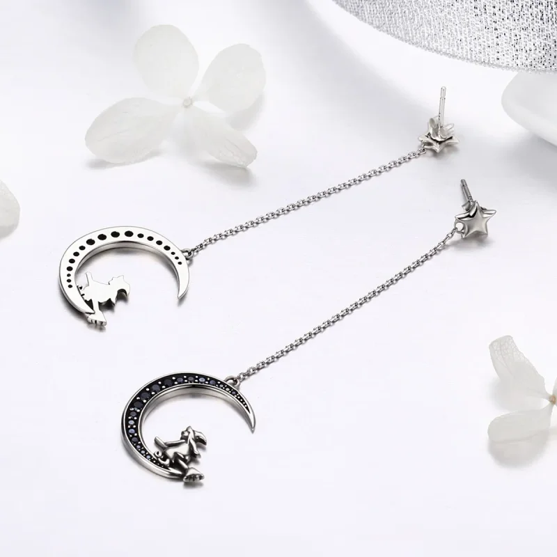 (slika za) Viseči uhani s srebrno luno v slogu Pandora - SCE287 - Ogled 5