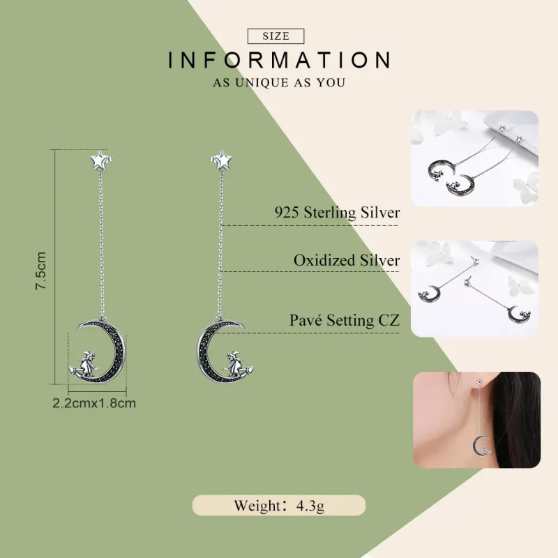 (slika za) Viseči uhani s srebrno luno v slogu Pandora - SCE287 - Ogled 7