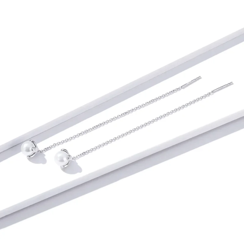 (slika za) Viseči uhani s srebrno nitjo in čistimi rožami v stilu Pandora - BSE373 - Ogled 2