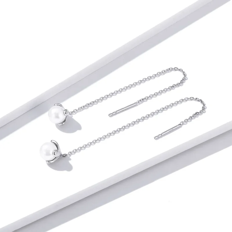 (slika za) Viseči uhani s srebrno nitjo in čistimi rožami v stilu Pandora - BSE373 - Ogled 3