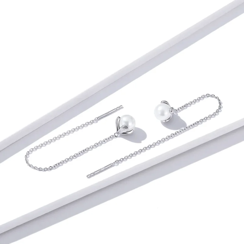 (slika za) Viseči uhani s srebrno nitjo in čistimi rožami v stilu Pandora - BSE373 - Ogled 4