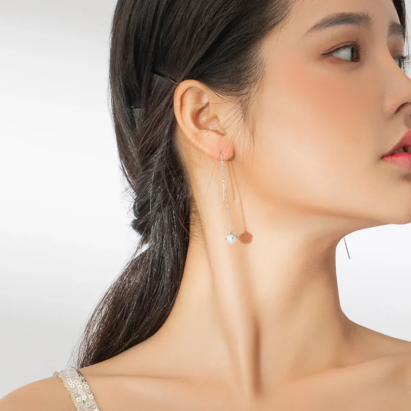 (slika za) Viseči uhani s srebrno nitjo in čistimi rožami v stilu Pandora - BSE373 - Ogled 6