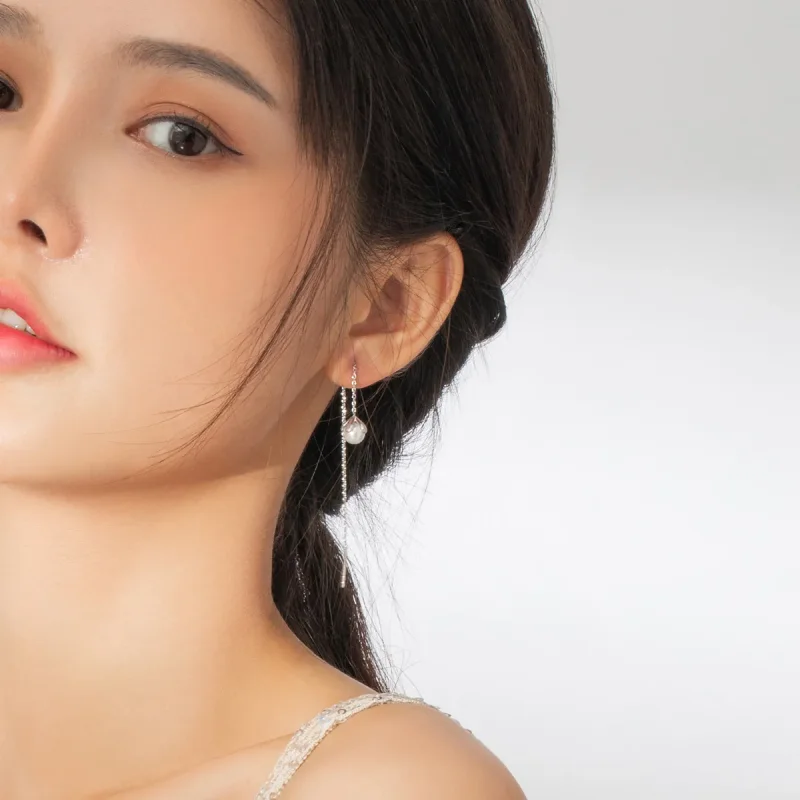 (slika za) Viseči uhani s srebrno nitjo in čistimi rožami v stilu Pandora - BSE373 - Ogled 7