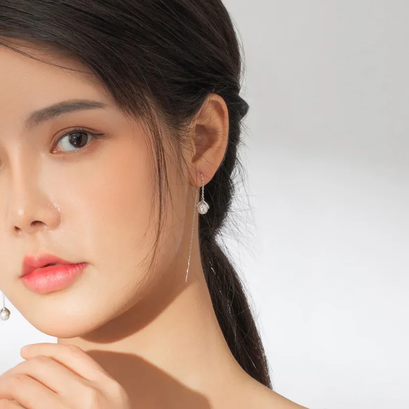 (slika za) Viseči uhani s srebrno nitjo in čistimi rožami v stilu Pandora - BSE373 - Ogled 8