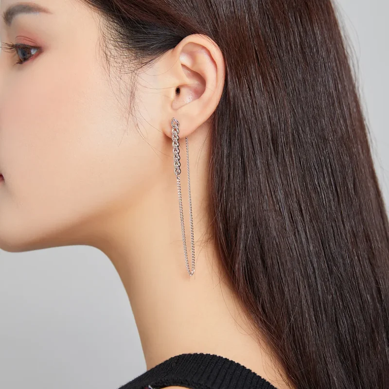 (slika za) Viseči uhani s srebrno vintage verižico v stilu Pandora - SCE1011 - Ogled 6