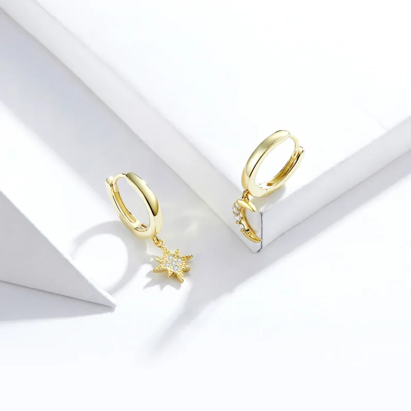 (slika za) Viseči uhani v stilu Pandora, 18-karatno pozlačeni luna in zvezda - SCE785 - Ogled 2