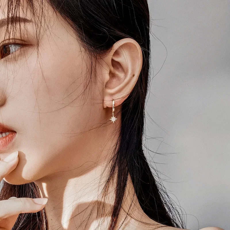 (slika za) Viseči uhani v stilu Pandora, 18-karatno pozlačeni luna in zvezda - SCE785 - Ogled 6