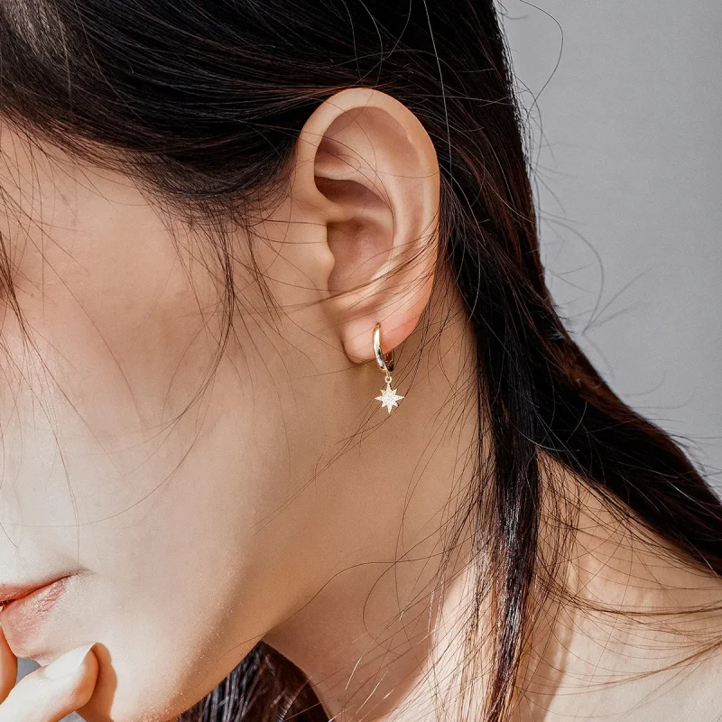 (slika za) Viseči uhani v stilu Pandora, 18-karatno pozlačeni luna in zvezda - SCE785 - Ogled 7