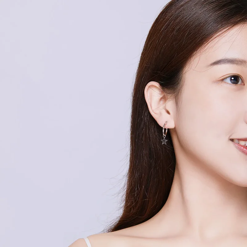 (slika za) Viseči uhani z asimetrijo srebrne zvezde in lune v stilu Pandora - SCE681 - Ogled 6