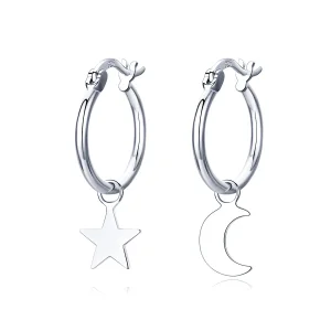 (slika za) Viseči uhani z asimetrijo srebrne zvezde in lune v stilu Pandora - SCE681