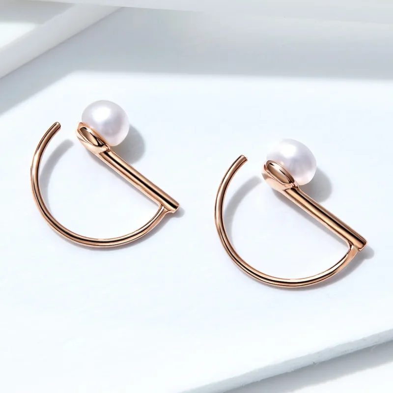 (slika za) Viseči uhani z biseri iz rožnatega zlata v stilu Pandora - SCE604 - Ogled 4