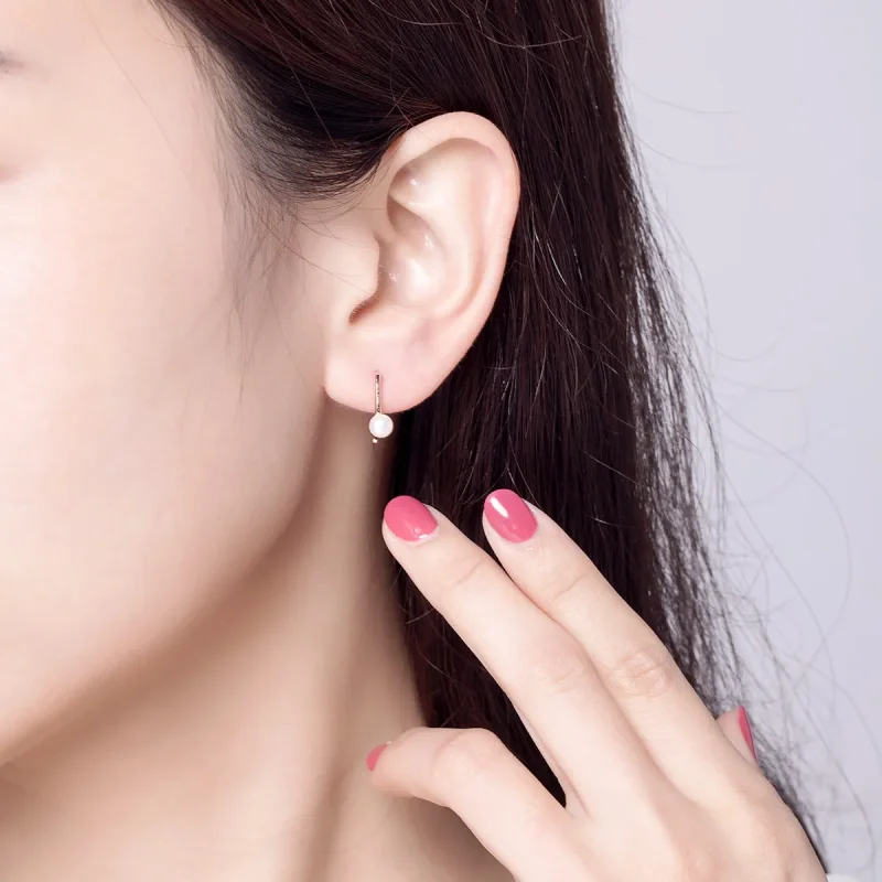 (slika za) Viseči uhani z biseri iz rožnatega zlata v stilu Pandora - SCE604 - Ogled 5