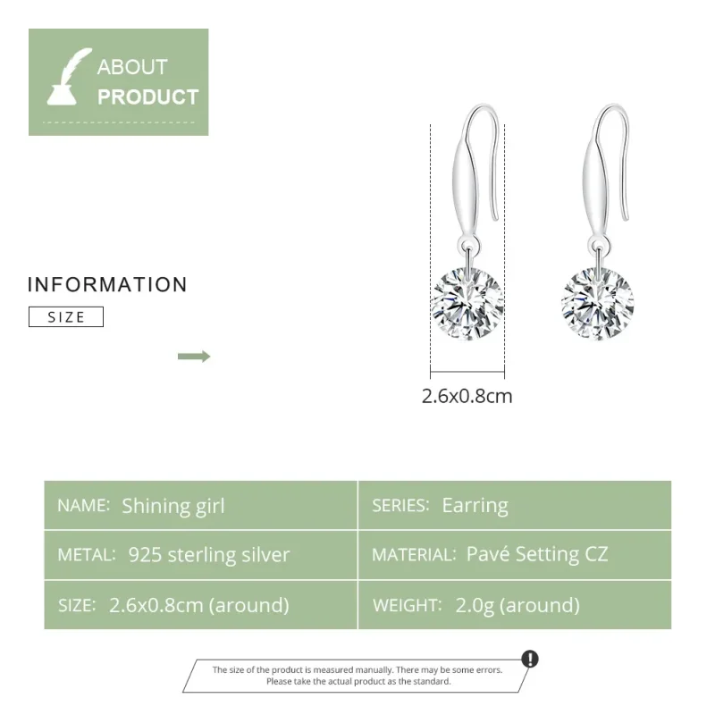 (slika za) Viseči uhani za srebrno sijoče dekle v stilu Pandora - BSE212 - Ogled 3