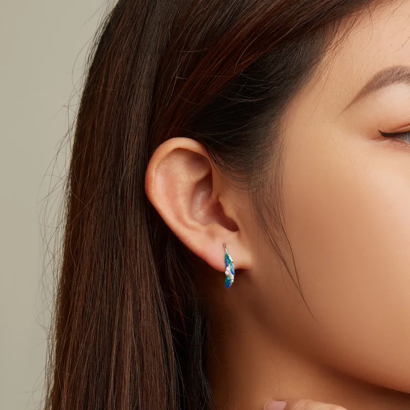 (slika za) Bleščeče modri viseči uhani s perjem v slogu Pandora - BSE707 - Ogled 4