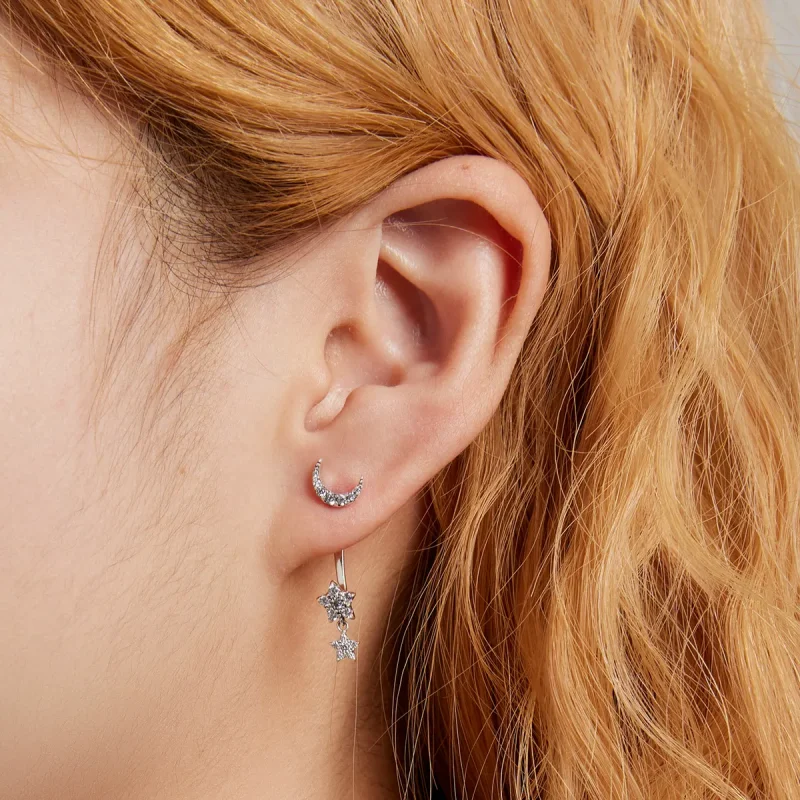 (slika za) Izvrstni viseči uhani z zvezdami in luno v stilu Pandora - SCE1395 - Ogled 6