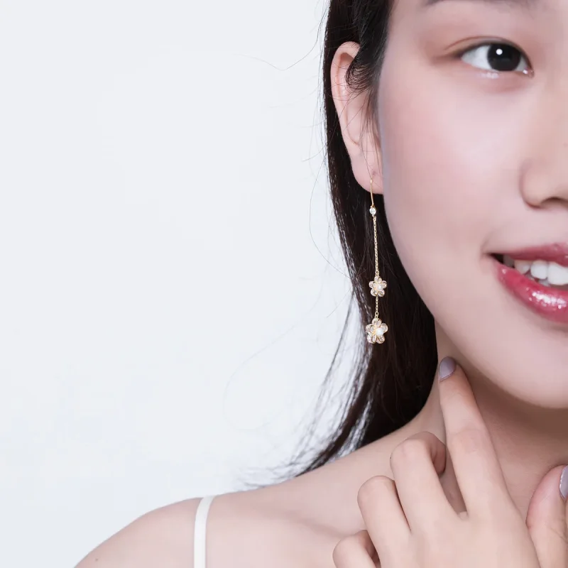 (slika za) Svetli viseči uhani v obliki rožic Pandora - BSE197 - Ogled 7