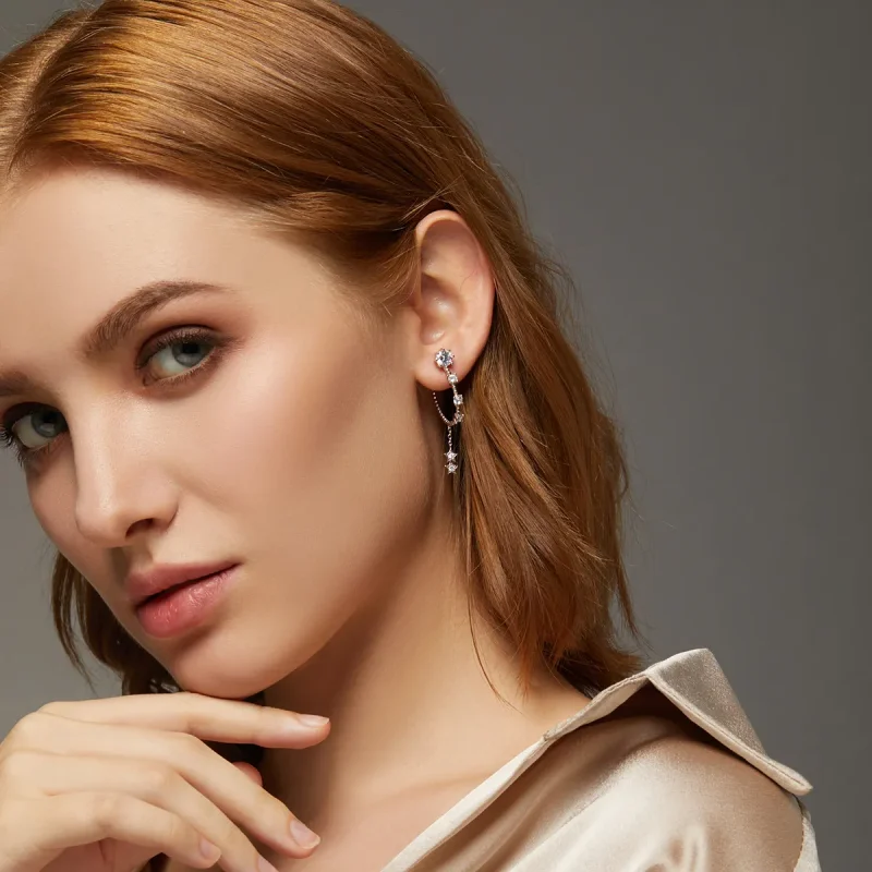 (slika za) Svetli viseči uhani v slogu Pandora - BSE310 - Ogled 9