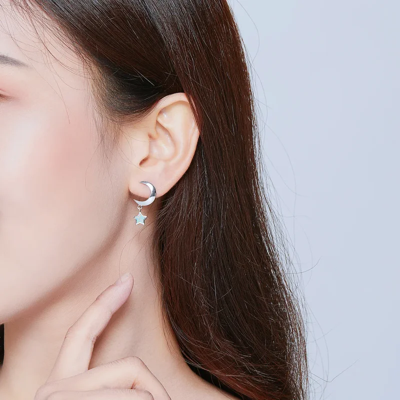 (slika za) Viseči uhani iz lune in zvezdnega opala v slogu Pandora - SCE707 - Ogled 5