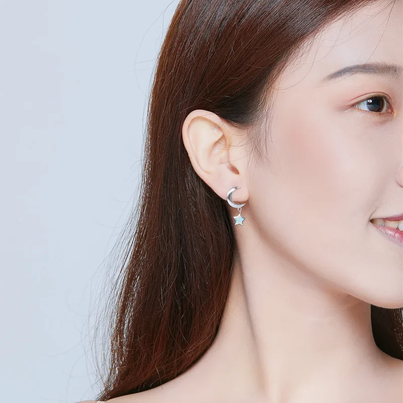 (slika za) Viseči uhani iz lune in zvezdnega opala v slogu Pandora - SCE707 - Ogled 6