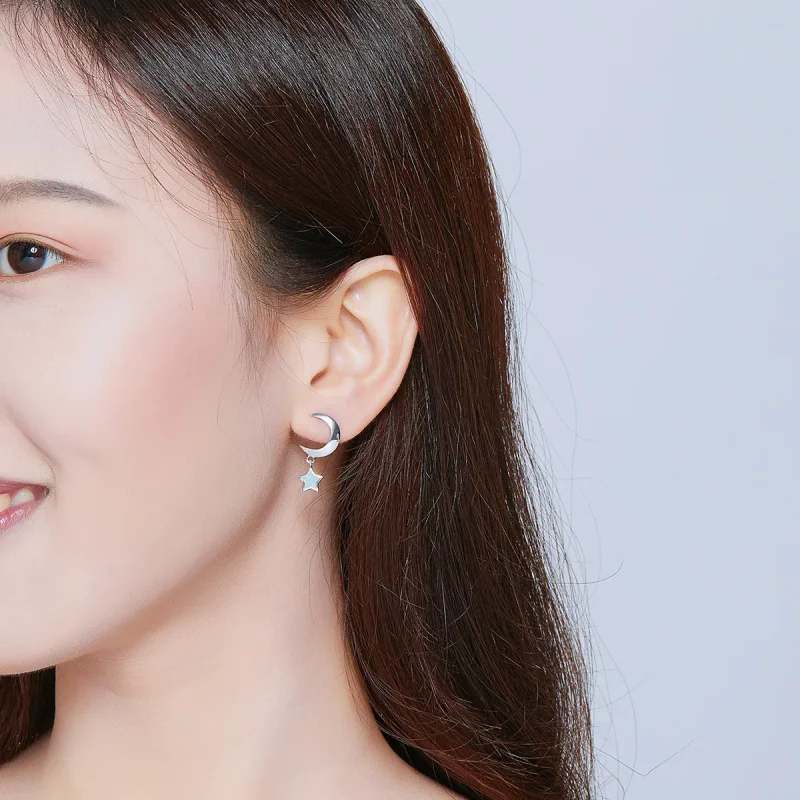 (slika za) Viseči uhani iz lune in zvezdnega opala v slogu Pandora - SCE707 - Ogled 7