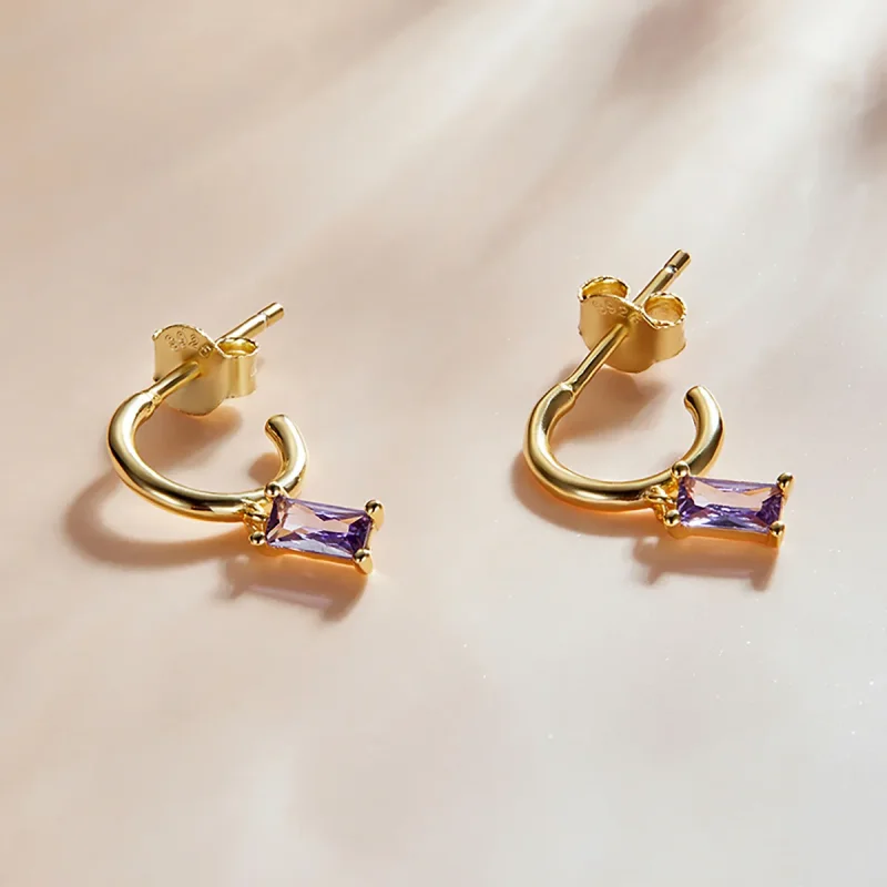 (slika za) Viseči uhani iz svetlečega kubičnega cirkonija v slogu Pandora - vijolični - SCE - Ogled 2