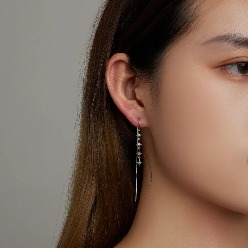 (slika za) Viseči uhani iz zvezdastega cirkonija v stilu Pandora - SCE1420 - Ogled 6