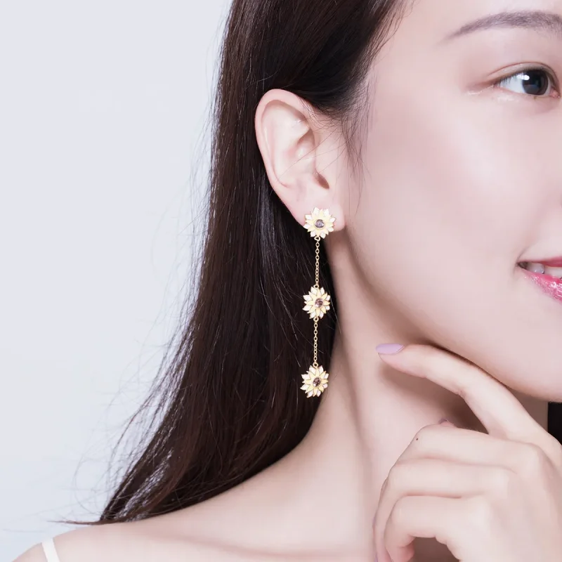 (slika za) Viseči uhani s sončnimi rožami v slogu Pandora - BSE187 - Ogled 5