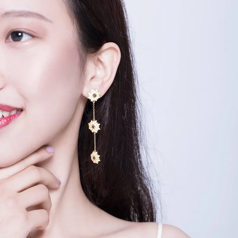 (slika za) Viseči uhani s sončnimi rožami v slogu Pandora - BSE187 - Ogled 6