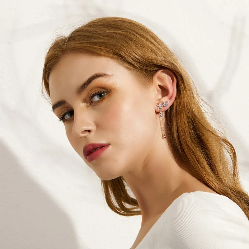 (slika za) Viseči uhani v slogu Pandora Flower Love - BSE288 - Ogled 3