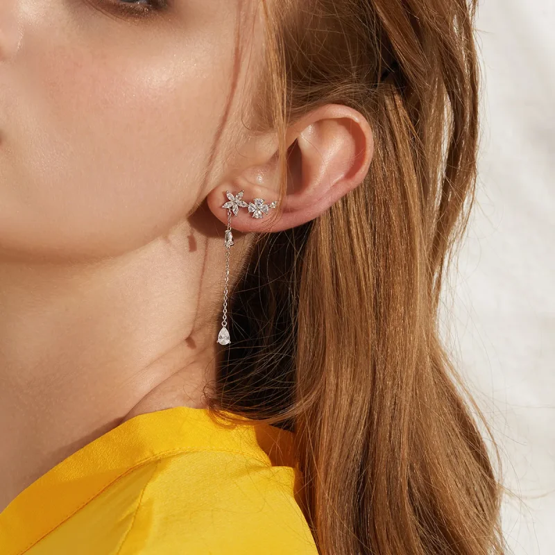 (slika za) Viseči uhani v slogu Pandora Flower Love - BSE288 - Ogled 9