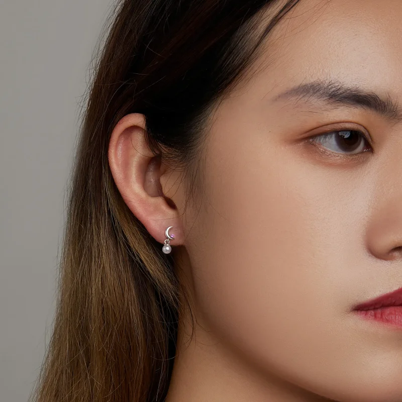 (slika za) Viseči uhani z biserno luno v slogu Pandora - SCE1430 - Ogled 6