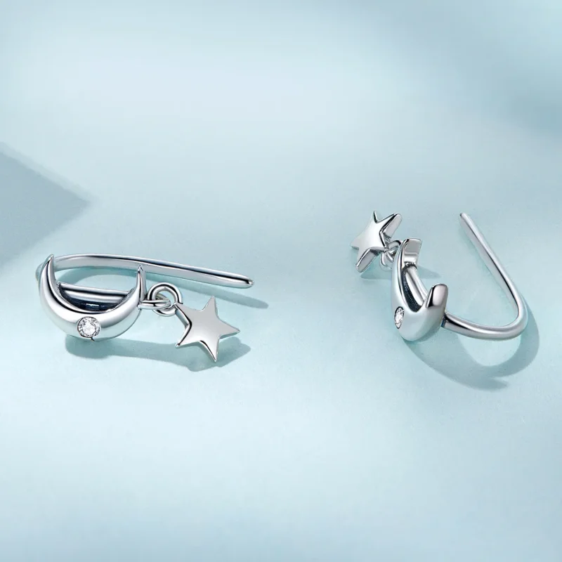 (slika za) Viseči uhani z luno in zvezdami v stilu Pandora - SCE1500 - Ogled 3