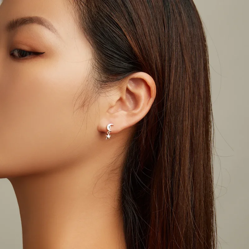 (slika za) Viseči uhani z luno in zvezdami v stilu Pandora - SCE1500 - Ogled 6