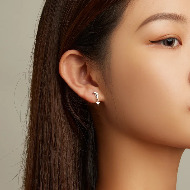 (slika za) Viseči uhani z luno in zvezdami v stilu Pandora - SCE1500 - Ogled 7