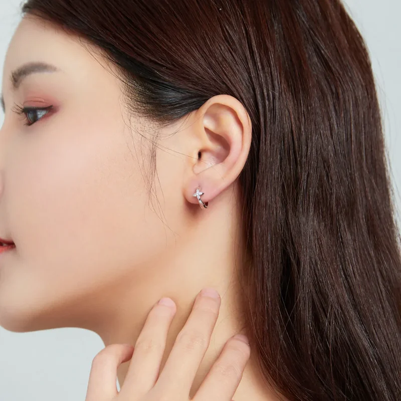 (slika za) Bleščeči obročki z rožicami v slogu Pandora - SCE1043 - Ogled 6