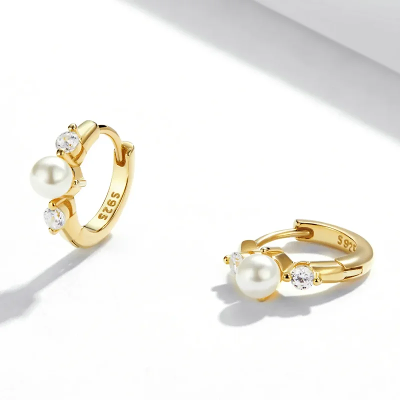 (slika za) Cirkonski obročasti uhani s perlami v stilu Pandora - SCE1254 - Ogled 3