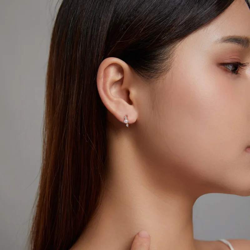 (slika za) Cirkonski obročasti uhani s perlami v stilu Pandora - SCE1254 - Ogled 5