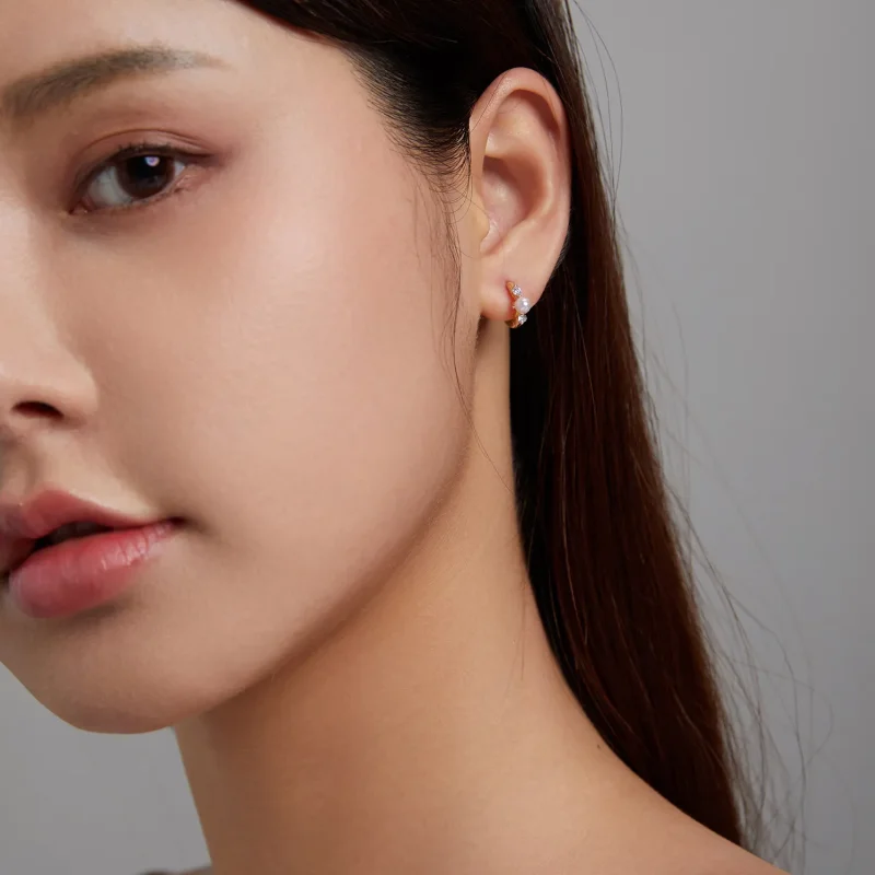 (slika za) Cirkonski obročasti uhani s perlami v stilu Pandora - SCE1254 - Ogled 6