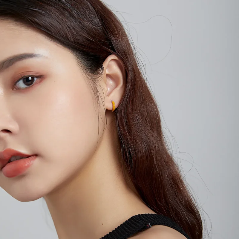 (slika za) Mali oranžni obročasti uhani v stilu Pandora - BSE488-OR - Ogled 3