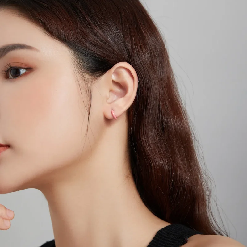 (slika za) Mali roza obročasti uhani v stilu Pandora - BSE488-PK - Ogled 3