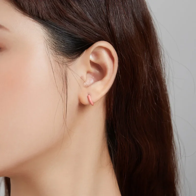 (slika za) Mali roza obročasti uhani v stilu Pandora - BSE488-PK - Ogled 4